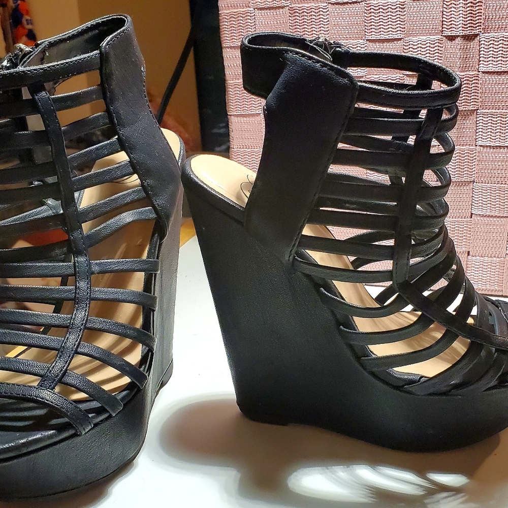 Black sexy Cork Wedges Platform Strappy Gladiator